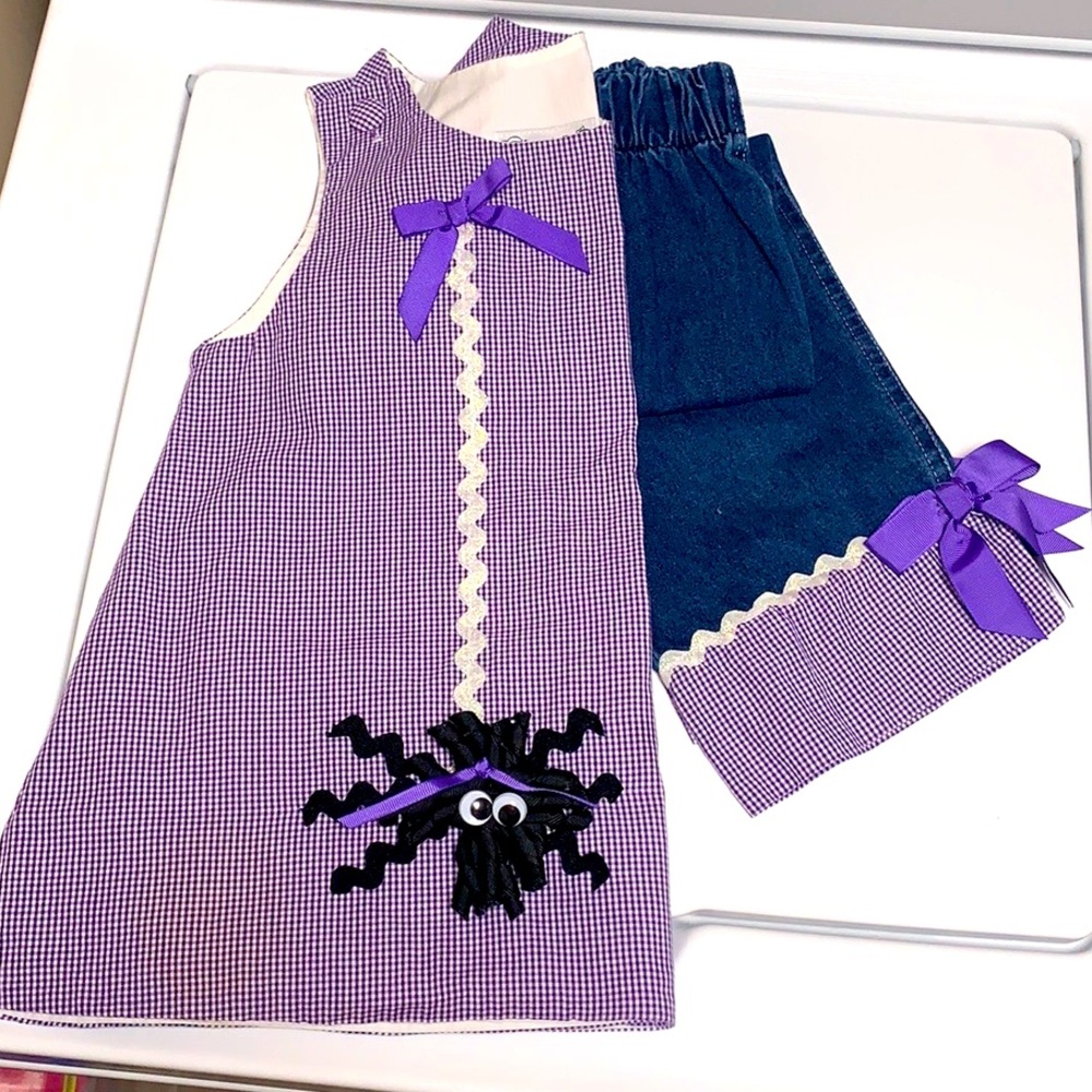 Beanstalks Originals Pinafore Set - purple gingham Little Miss Muffet theme 6X